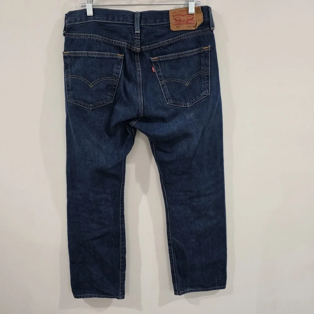 Levis Mens 501 Size 34 X 30‎ Dark Wash Button Fly Jeans Straight Leg